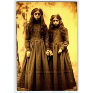 Spooky Vintage Style Halloween Photo of Two Girls 4x6 Glossy Print